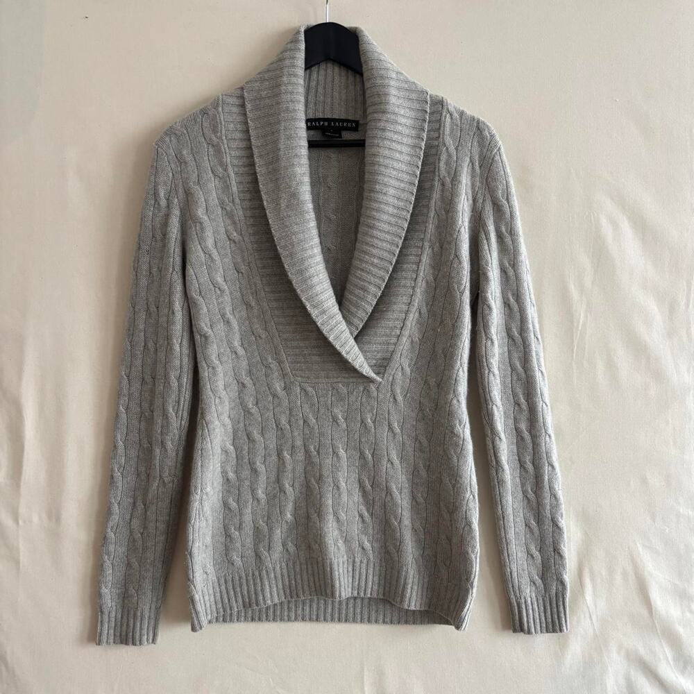 2000s Ralph Lauren Black Label Gray Cashmere Knit Cozy Sweater Preppy-Size S
